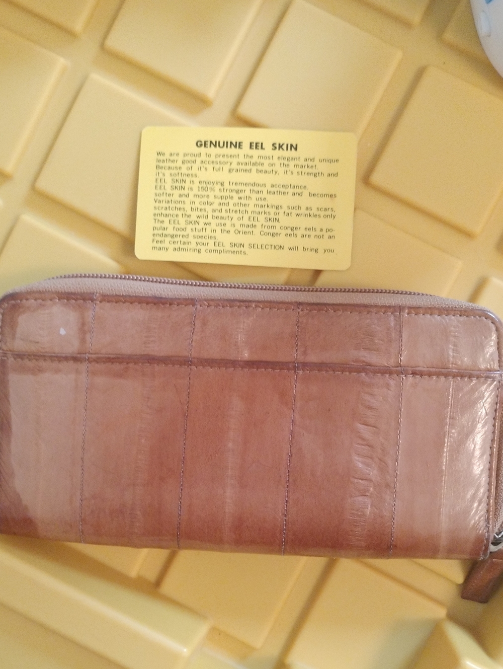 Genuine Eel Skin Zip Wallet - Blush Brown